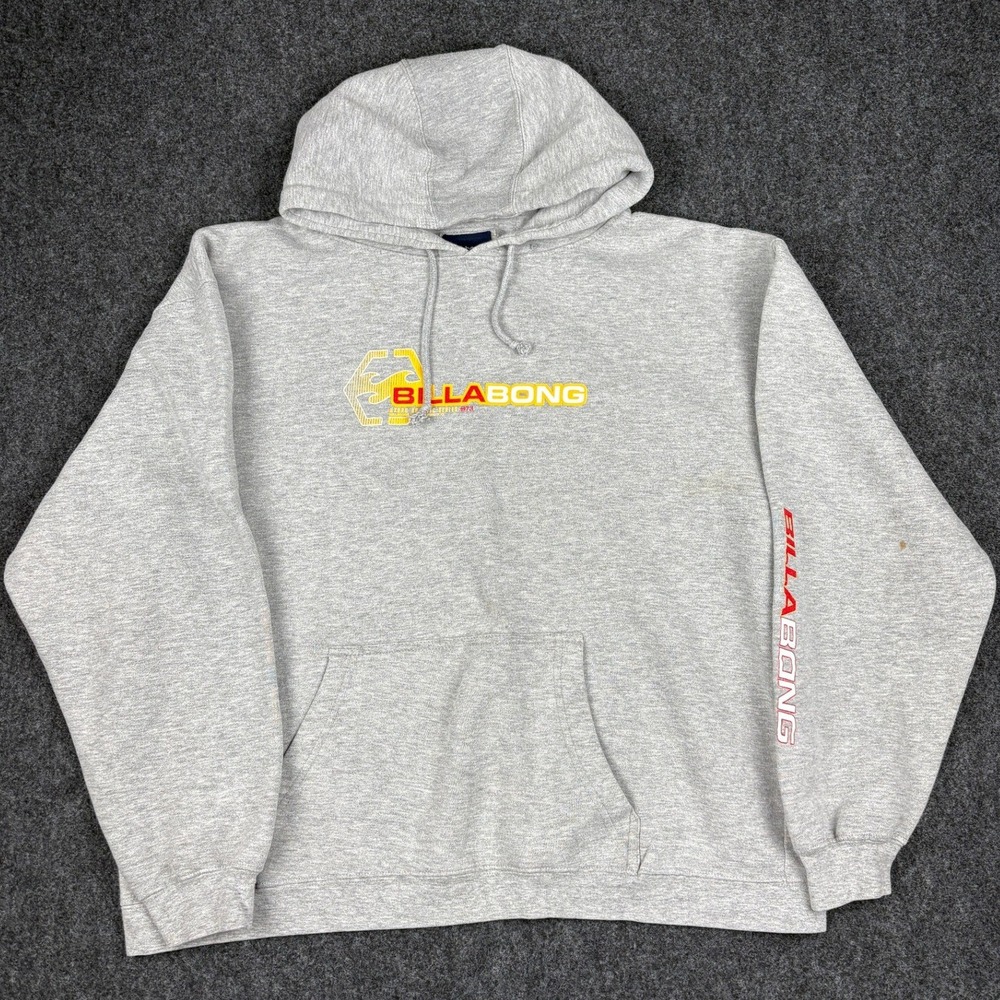 Vintage Billabong Mens Gray Hydro Aquatic Series Graphic Pullover Hoodie Size L